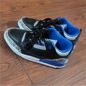 Black and Blue Retro Jordan 3s Sneakers  Size 7y
